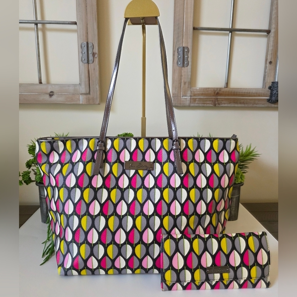 Vera Bradley Retired Large Tote &  Matching Wallet- Moon Drops Pattern